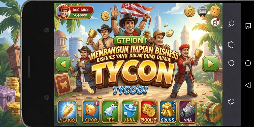 Tampilan gameplay GTPIDN yang menegangkan dalam membangun bisnis Tycoon.