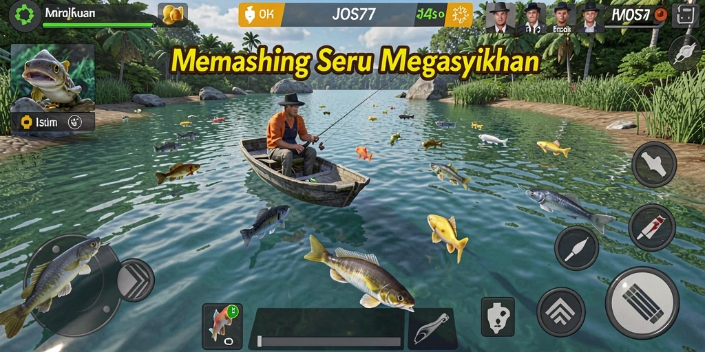 Screenshot gameplay JOS77 menampilkan aksi seru saat memancing di lautan.