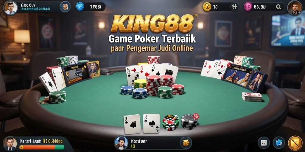 Tampilan gameplay menarik KING88 dengan pemain dan kartu Poker.