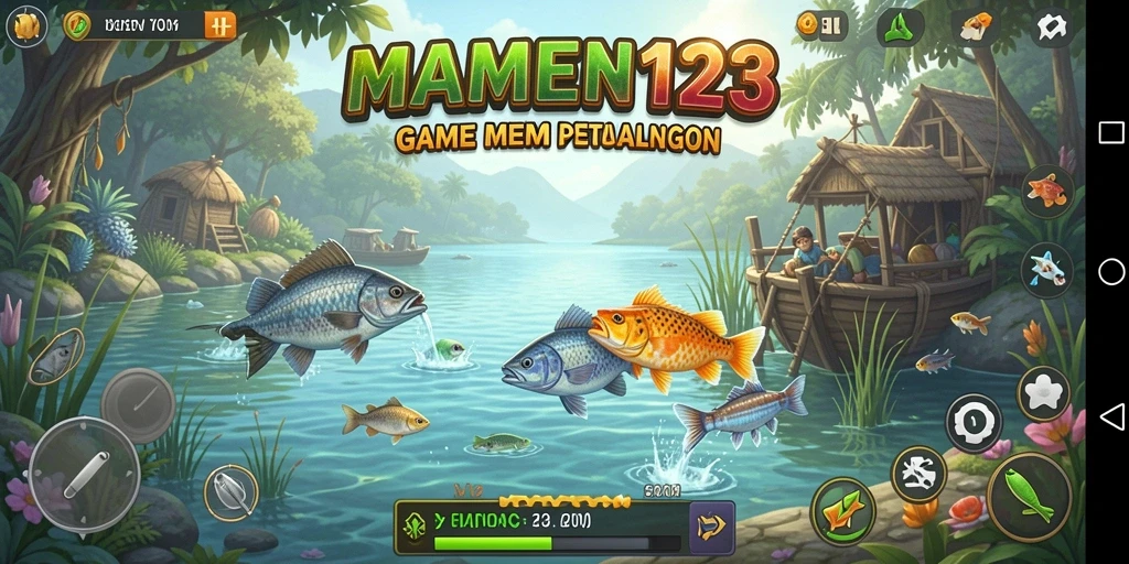 Gameplay MAMEN123 menampilkan aksi memancing yang seru dan menantang.