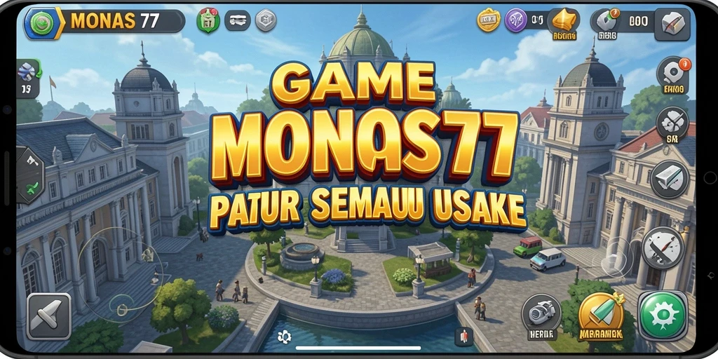 Tampilan gameplay MONAS77 yang menampilkan interaksi bisnis.