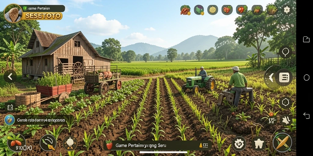 Tampilan gameplay menarik dari SESETOTO menunjukkan aktivitas bertani.