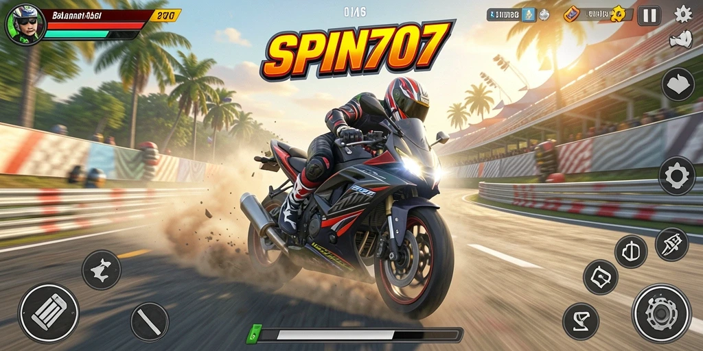 Tampilan gameplay SPIN707 yang seru di lintasan balap motor.