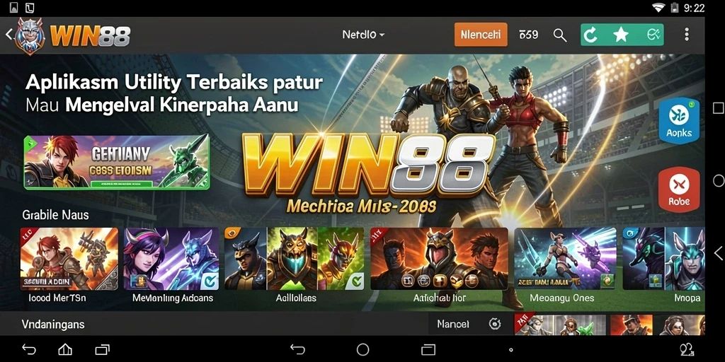 Tampilan utama WIN88 dengan fitur optimasi kinerja.