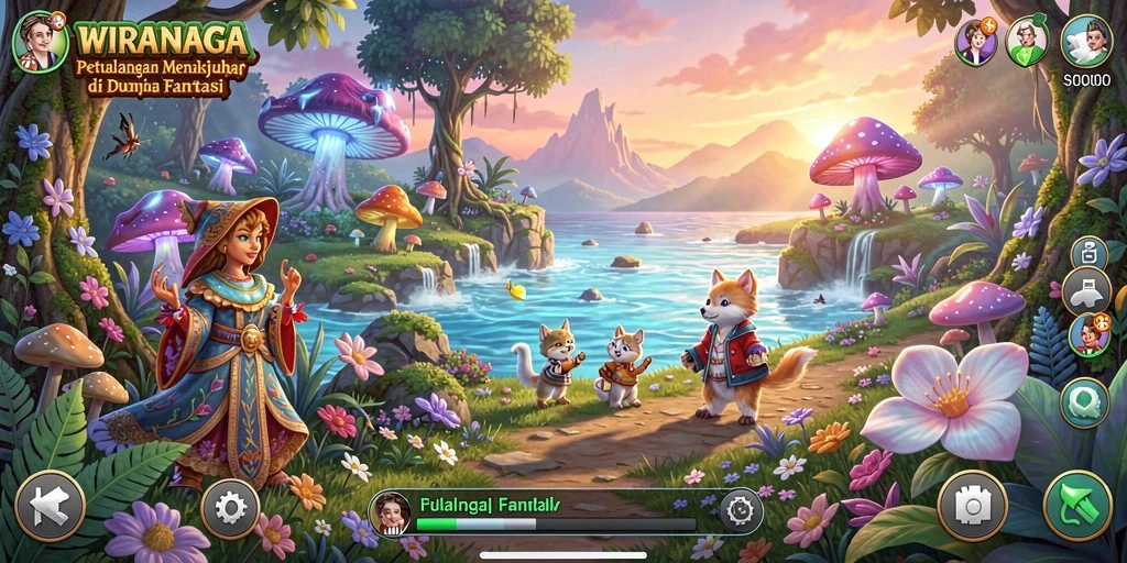 Screenshot gameplay WIRANAGA menampilkan petualangan fantastis.